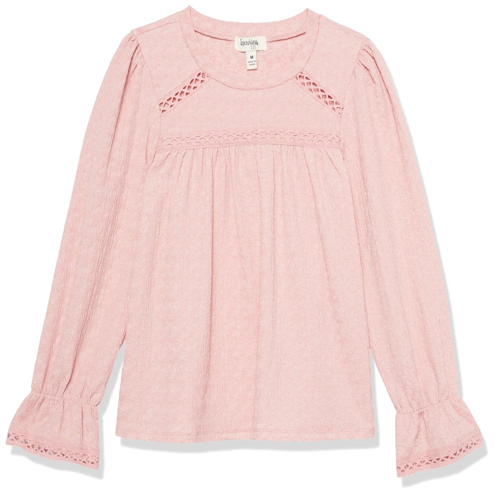 Speechless Girls' Smocked Cuff Long Sleeve Top, Blush, Medium