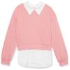 Speechless Girls' Two-fer Pearl Beaded Drop Shoulder Pullover, Coral/White, Small view 1