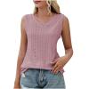 Women's Causal V Neck Tank Tops Summer Cute Knit Sleeveless Loose Shirts with Curve Hem Sexy Hollow Out Camisole Tops Watermelon Red view 1