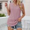 Women's Causal V Neck Tank Tops Summer Cute Knit Sleeveless Loose Shirts with Curve Hem Sexy Hollow Out Camisole Tops Watermelon Red view 4