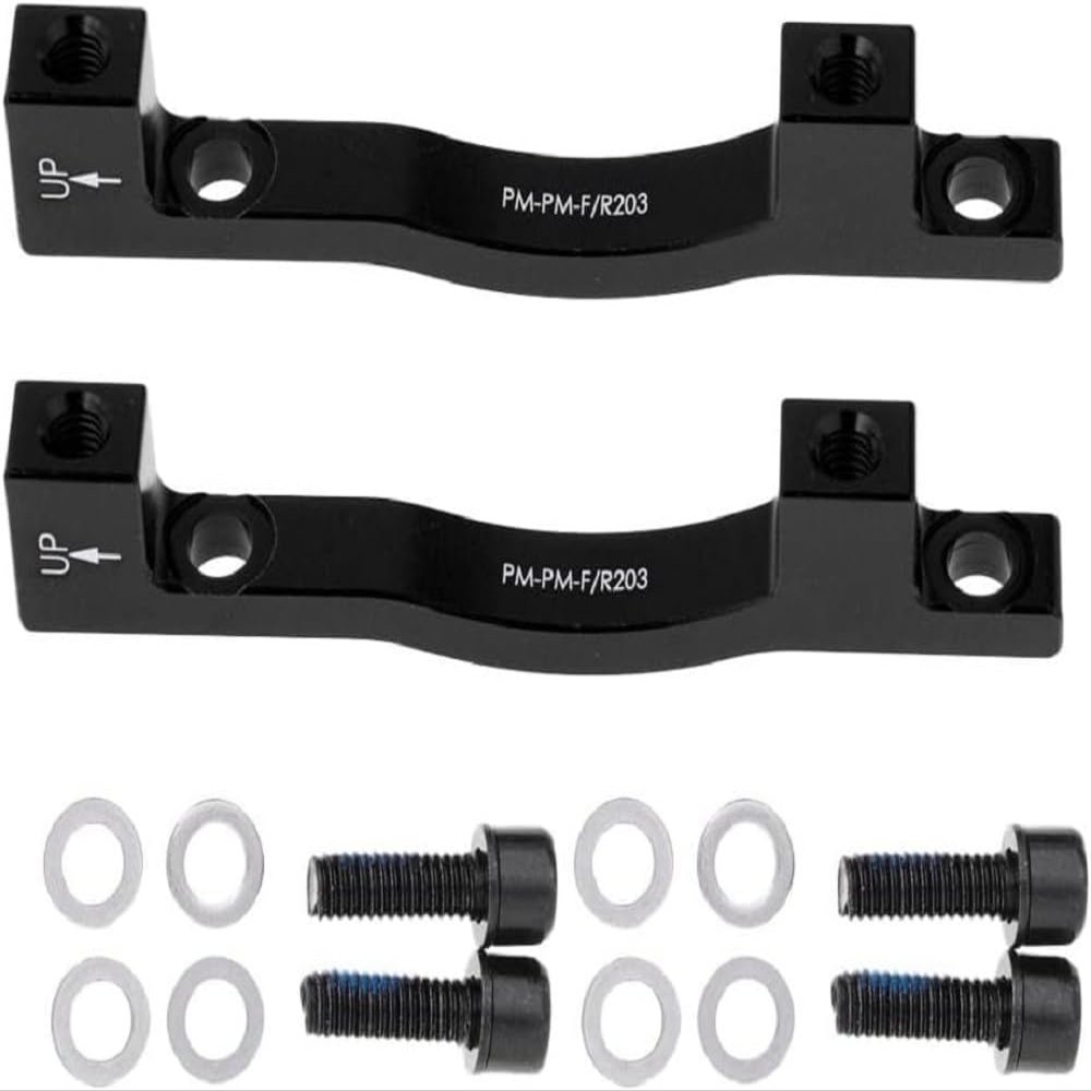NineFit Basics Bike Bicycle Cycling Disc Brake Mount Adaptor for 203mm Front Caliper PM-PM-F/R203 (Black), Medium