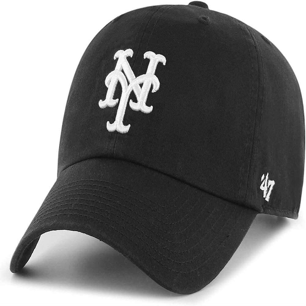 47 MLB Black White Clean Up Adjustable Hat Cap, Adult One Size (New York Mets Black)