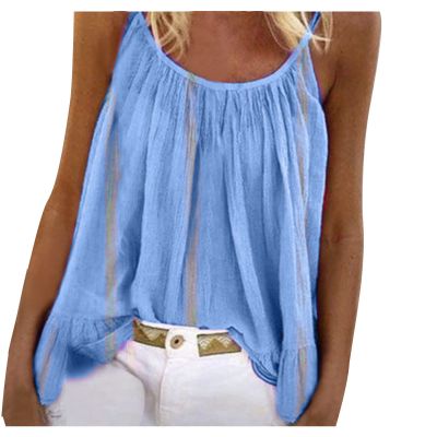 Uillui Womens Sleeveless Flowy Tank Top Flowy Tank Top Loose Cami Tunic Shirts Pleated Dressy Swing Spaghetti Strap Camisole Blue