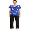 Minty Mint Women's Printed Medical Scrub Uniform Set V-Neck Top and Cargo Pants Blue S view 1