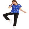 Minty Mint Women's Printed Medical Scrub Uniform Set V-Neck Top and Cargo Pants Blue S view 3