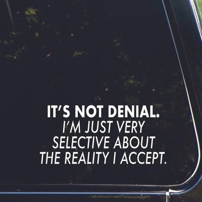 It's not Denial I'm just Very Selective About The Reality I Accept - for Cars Funny Car Vinyl Bumper Sticker Window Decal | White | 8.75" inch