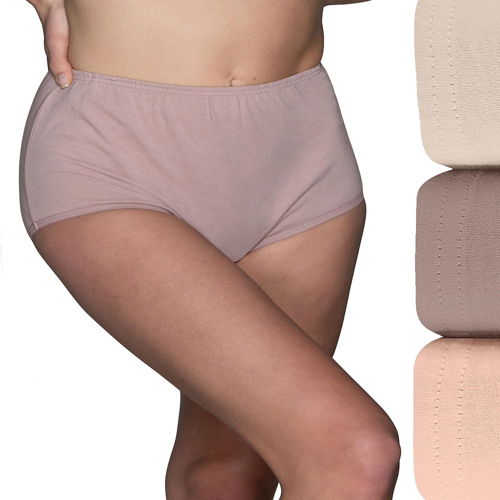 Vanity Fair Women's Perfectly Yours High Waisted Brief Panties, Cotton-3 Pack-Peach Opal/Baked Blush/Fawn, 6