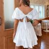 2023 Women Summer New Bow Sweet Temperament Commuter Backless Dress Long (XS,White,X-Small) view 2