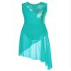 YOOJOO Lyrical Ballet Dance Costumes for Girls Sequins Contemporary Dancewear Asymmetrical Mesh Tulle Leotard Dress Mint Green 10 Years view 1