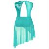 YOOJOO Lyrical Ballet Dance Costumes for Girls Sequins Contemporary Dancewear Asymmetrical Mesh Tulle Leotard Dress Mint Green 10 Years view 2
