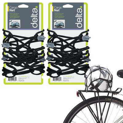 Small Cargo Net by Delta Cycle (2-Pack) - Expandable Bungee Net with Hooks Stretches to 22" x 22" - Bike Cargo Net Keeps Your Gear Tightly in Place for Bikes & Kayaks