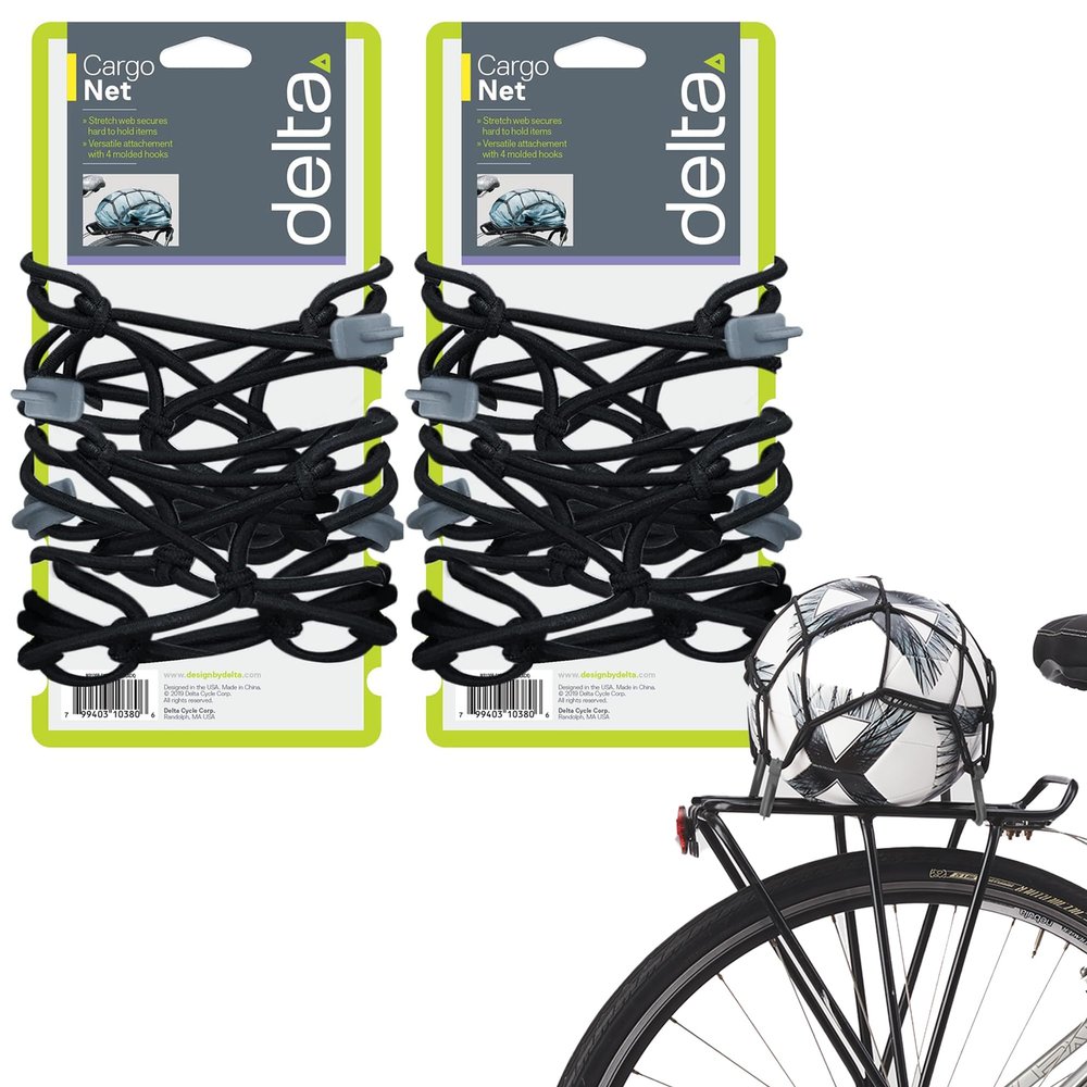 Small Cargo Net by Delta Cycle (2-Pack) - Expandable Bungee Net with Hooks Stretches to 22" x 22" - Bike Cargo Net Keeps Your Gear Tightly in Place for Bikes & Kayaks