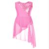 YOOJOO Lyrical Ballet Dance Costumes for Girls Sequins Contemporary Dancewear Asymmetrical Mesh Tulle Leotard Dress Pink 8 Years view 1