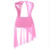 YOOJOO Lyrical Ballet Dance Costumes for Girls Sequins Contemporary Dancewear Asymmetrical Mesh Tulle Leotard Dress Pink 8 Years view 2