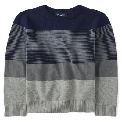 The Children's Place Boys' Long Sleeve Sweater, Grey Stripe Crew Neck, Large