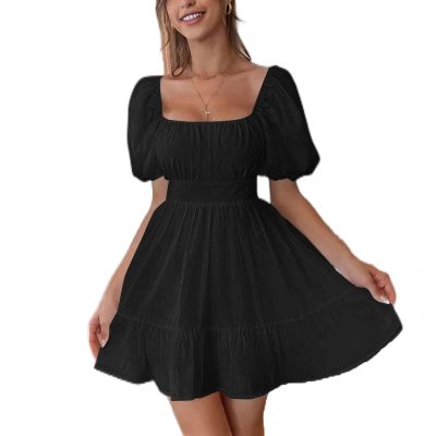 2023 Women Summer New Bow Sweet Temperament Commuter Backless Dress Long (M,Black,Medium)