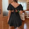 2023 Women Summer New Bow Sweet Temperament Commuter Backless Dress Long (M,Black,Medium) view 3