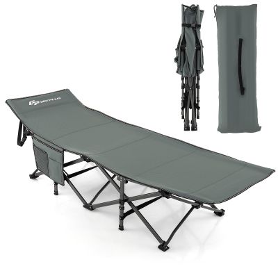 Goplus Folding Camping Cot, 27.5" Sleeping Cot for Adults with Carry Bag, 600LBS Weight Capacity, Slanted Head, Side Pocket, Heavy Duty Portable Camping Bed for Kids, Beach, Office Snap (Gray)