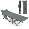 Goplus Folding Camping Cot, 27.5" Sleeping Cot for Adults with Carry Bag, 600LBS Weight Capacity, Slanted Head, Side Pocket, Heavy Duty Portable Camping Bed for Kids, Beach, Office Snap (Gray)