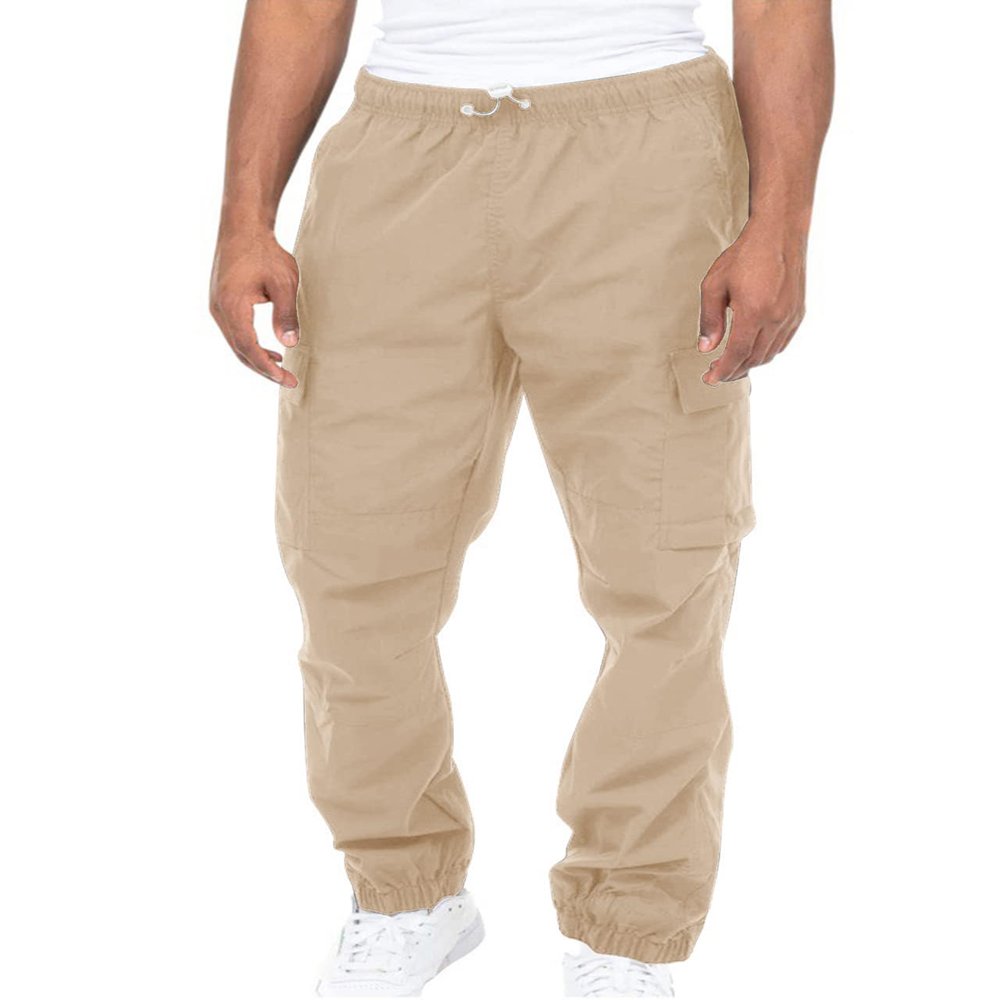 Angbater Fashion Men's Cargo Pants Outdoor Drawstring Jogger Sweatpants Lightweight Hiking Baggy Trousers with Pockets Khaki