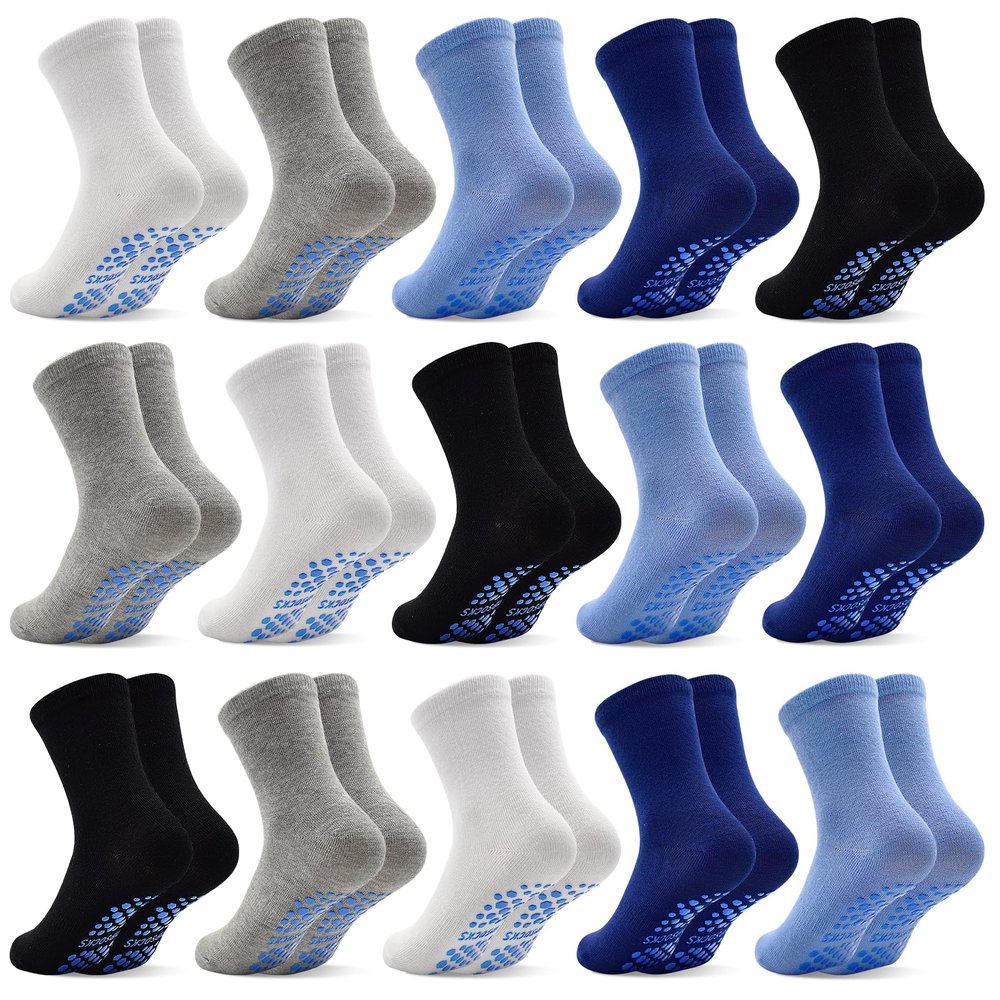 SkiBeaut 15 Pairs Toddler Socks, Kids Gripper Non Slip Boy Girls Crew Grips Toddlers Grippy Anti Skid Children House Socks for 3-5 Years
