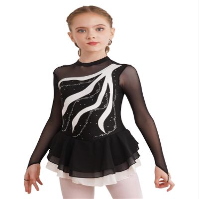 YOOJOO Figure Skating Dress Rhythmic Gymnastics Leotard Skirt Girl Hook Sleeves Competition Performance Dance Dress White 16 Years