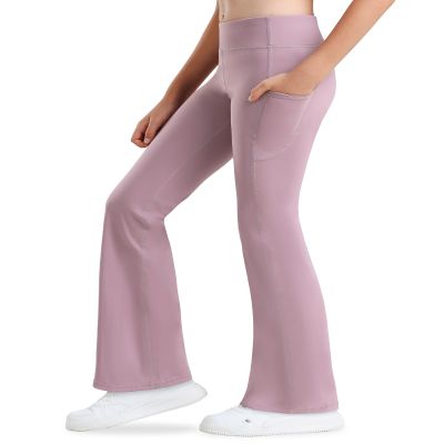 Stelle Girl's Flare Leggings with Pockets High Waisted Bootcut Yoga Pants Kids Dance Bell Bottoms Leggings(Dusty Lavender,M)