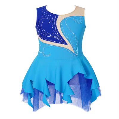 YOOJOO Girls' Sleeveless Ice Skating Dress Shiny Rhinestone Rhythmic Gymnastics Leotard Competition Figure Skating Costume Blue 12 Years