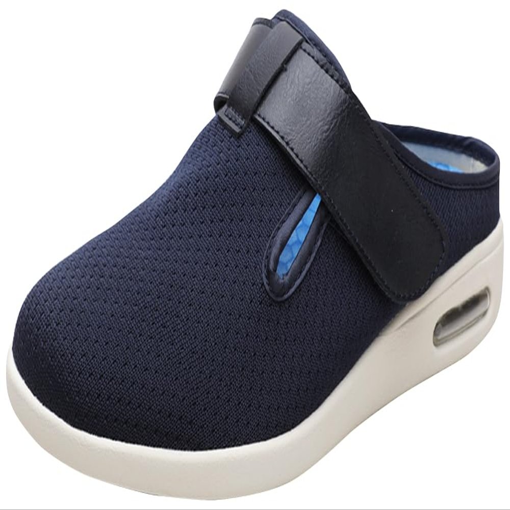 ACE SHOCK Mens Diabetic Shoes Wide Width Elderly Summer Walking Sandals Adjustable Strap Breathable Air Cushion Slippers for Plantar Fasciitis Bunions Swollen Feet (8.5, Navy)