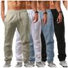 GOKKILRW Mens Cotton Linen Drawstring Pants Elastic Waist Casual Workout Joggers Summer Lightweight Beach Yoga Trousers(White,Large) view 2