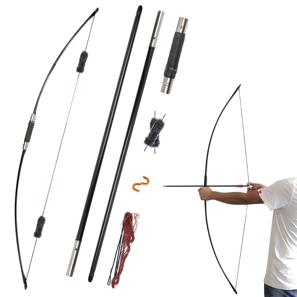 Long Bows for Hunting Adult - 64 Detachable Archery Traditional Longbow, 25-100lbs English Longbow for Right Hand Left Hand Adult Outdoor Sports (30lbs, Black)