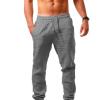 GOKKILRW Mens Cotton Linen Drawstring Pants Elastic Waist Casual Workout Joggers Summer Lightweight Beach Yoga Trousers(Grey,X-Large) view 1