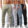 GOKKILRW Mens Cotton Linen Drawstring Pants Elastic Waist Casual Workout Joggers Summer Lightweight Beach Yoga Trousers(Grey,X-Large) view 2
