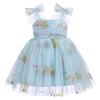 First Birthday Outfit Girl, Child Kids Flower Summer Princess Tutu Dress Bow Sleeveless Smoked Dresses for Baby&Toddler Photographs Beach Wedding Christening Outfit Blue floral 12-18Months view 1