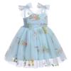 First Birthday Outfit Girl, Child Kids Flower Summer Princess Tutu Dress Bow Sleeveless Smoked Dresses for Baby&Toddler Photographs Beach Wedding Christening Outfit Blue floral 12-18Months view 4