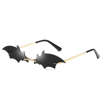 DOOVID Bat Novelty Sunglasses Flame Rimless Sunglasses Women Men Party Trendy UV400 Protection Sun Glasses 1 Pack Bat Grey (Gold Frame)
