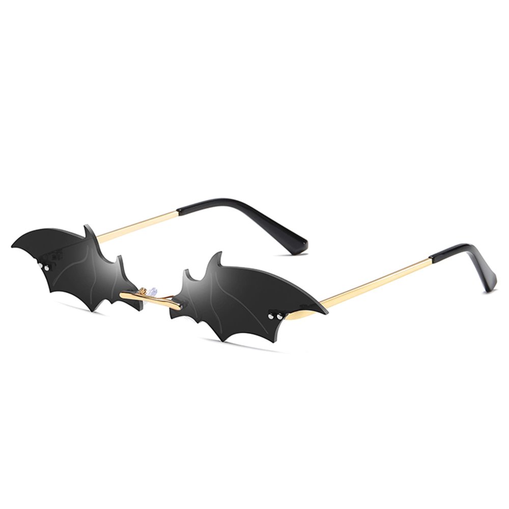 DOOVID Bat Novelty Sunglasses Flame Rimless Sunglasses Women Men Party Trendy UV400 Protection Sun Glasses 1 Pack Bat Grey (Gold Frame)