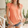 Women Summer Ruffle Sleeve Top Pure Color V Neck Loose Short Sleeve Casual Ruffle Loose Fitting T Shirts Blouse (Large,Orange) view 2