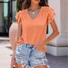 Women Summer Ruffle Sleeve Top Pure Color V Neck Loose Short Sleeve Casual Ruffle Loose Fitting T Shirts Blouse (Large,Orange) view 3