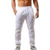 GOKKILRW Mens Cotton Linen Drawstring Pants Elastic Waist Casual Workout Joggers Summer Lightweight Beach Yoga Trousers(White,X-Large) view 1