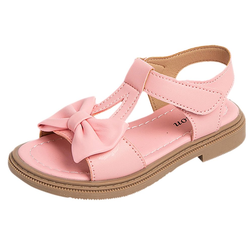 Kids Girls Sandals Open Toe Ankle Strap Dress Shoes Wedding Party for Toddler Kids Bowknot Toddler Boys Dress Shoes (Pink, 28)