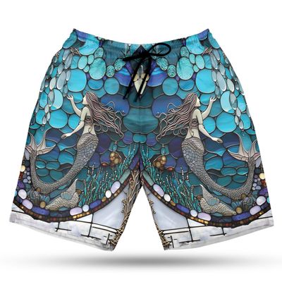 Men's Mosaic Mermaid Swim Trunks - Mermaid Lovers Quick-Dry Hawaiian Swim Shorts for Men Series 12 Size Size M
