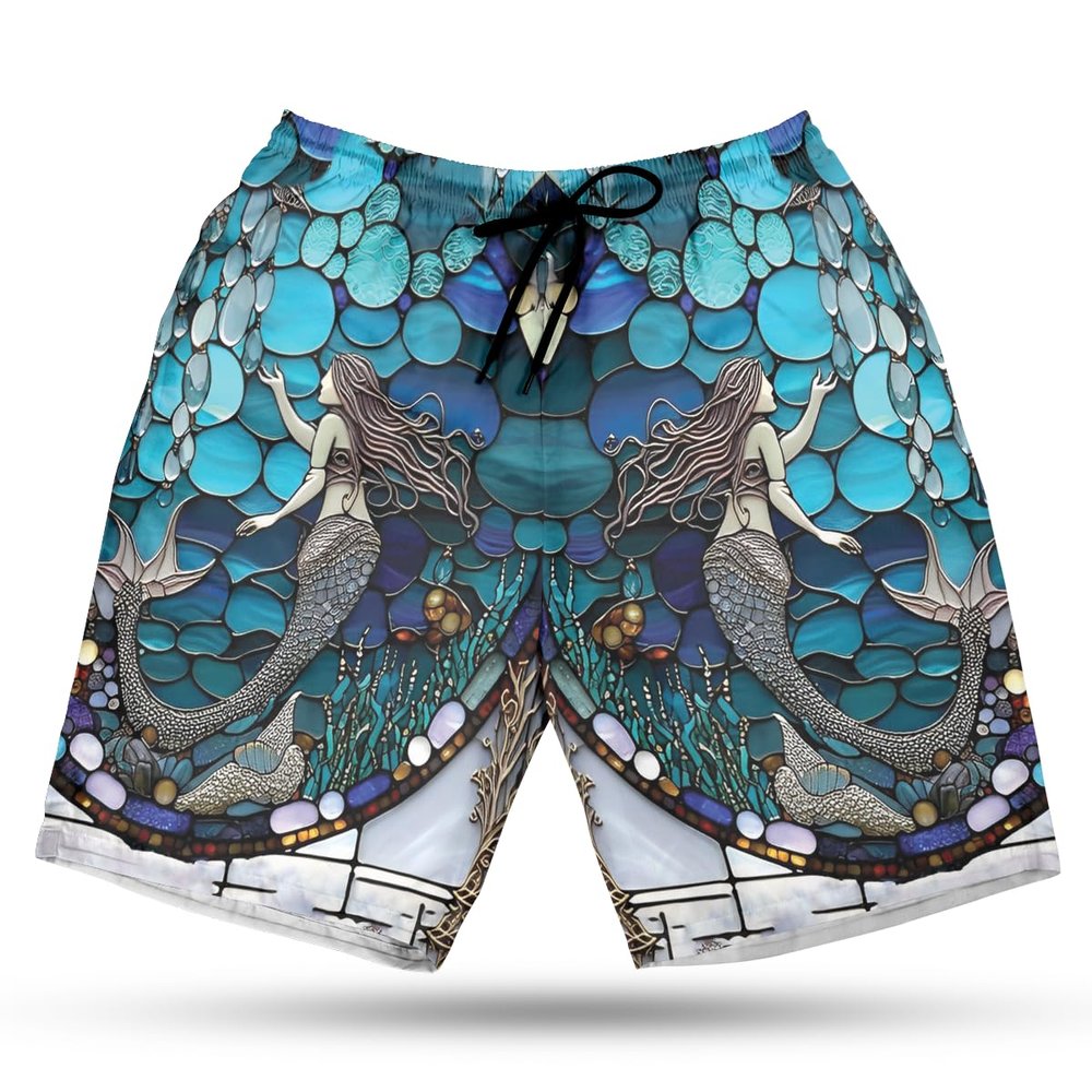 Men's Mosaic Mermaid Swim Trunks - Mermaid Lovers Quick-Dry Hawaiian Swim Shorts for Men Series 12 Size Size M