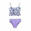 Girl's Butterfly Print Suit Summer Suspender Pleated Top Shorts Suit 2 Piece Girls Bikini (Purple, 6-8Years) view 1