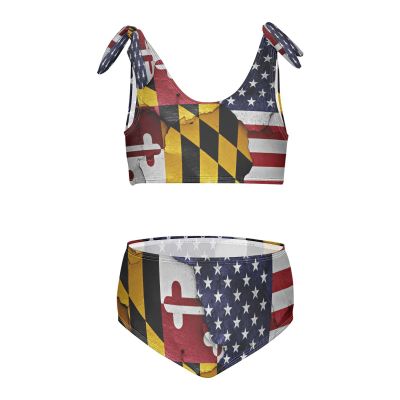 Aflyko Patriot Girls' Swimwear Flag of Maryland USA 2-Piece Bikini Set Summer Swimsuit Holiday Bathing Suit Pool Party Beachwear Water Sport Tankini Set 5-6T