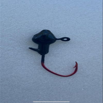 10 Pack 1/32 Crappie Minnow Jig Heads with Eyes #4 Red Chrome Sickle Hooks Black