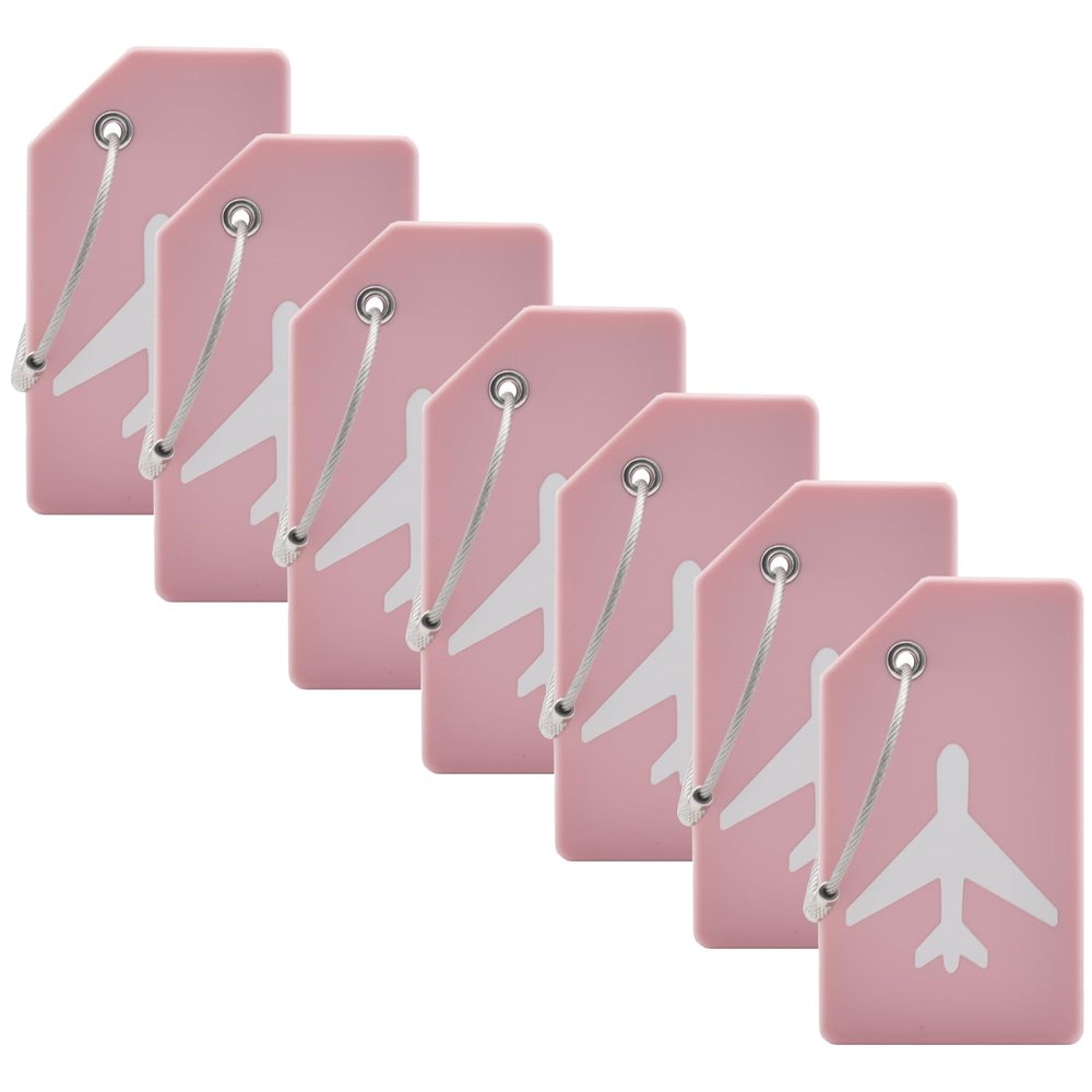 7 Pack Silicone Luggage Tag Baggage Handbag Travel Bag Tags with Name ID Card Perfect to Quickly Spot Luggage Suitcases (Pink)