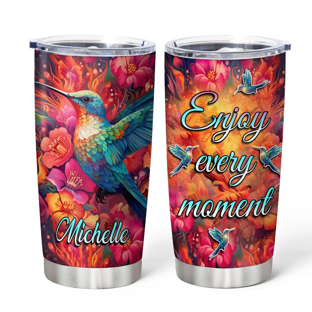 Hyturtle Personalized Gifts For Hummingbird Lover - Hummingbird Printed Custom Name Stainless Steel Tumbler 20oz With Lid - Idea Animal Lover Gifts For Women Girl Kids On Birthday, Christmas