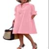 chouyatou Women's Spring Summer Button-Down Shirt Dress Loose A-Line Midi Shift Tunic Dress (Large, Pink) view 1