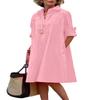 chouyatou Women's Spring Summer Button-Down Shirt Dress Loose A-Line Midi Shift Tunic Dress (Large, Pink) view 2